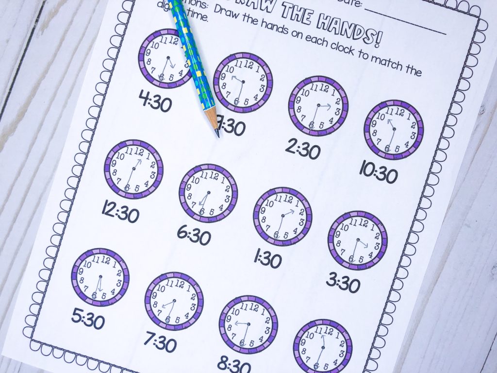 Draw the Hands worksheet with hands on the clocks drawn in by a student