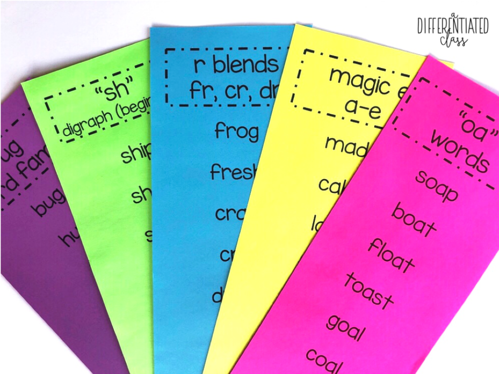 Differentiated Instruction Strategies:  Different colored spelling lists for different groups of spellers