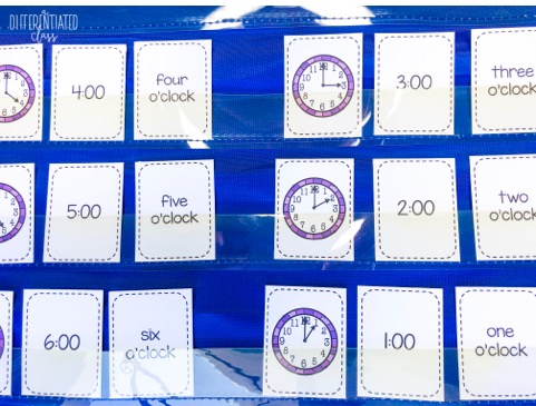Telling Time Activities Pocket Chart Sort with analog clocks, digital times and time words