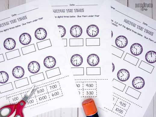 Cut and paste Match the Time worksheets