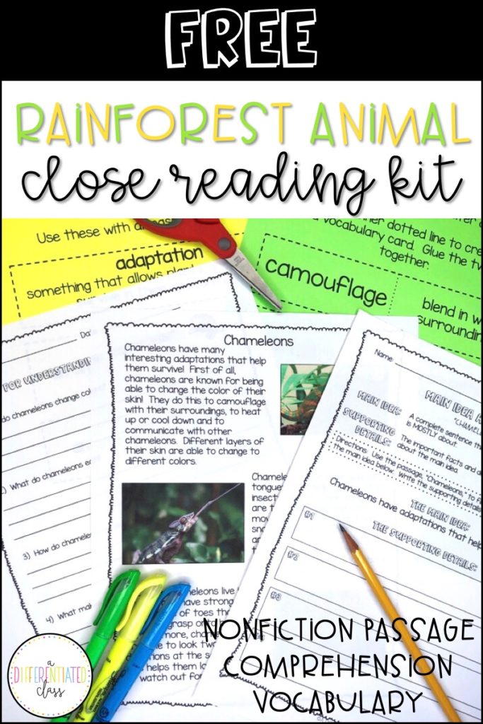 Free Rainforest Animal Close Reading Resource