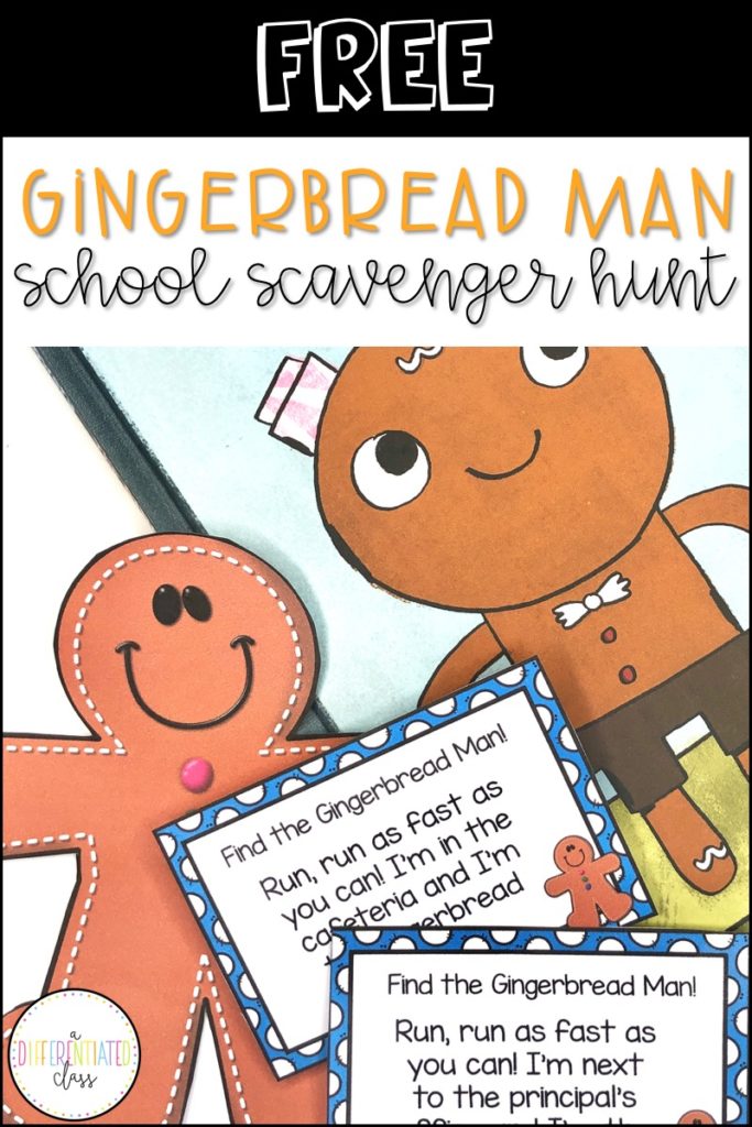 Gingerbread Man Loose in the School book with a cut-out of the gingerbread man and school scavenger hunt clues
