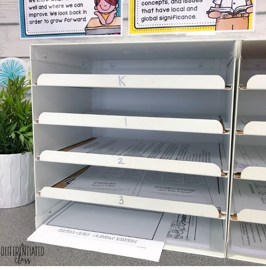 white paper organizer with 5 drawers for teacher organization