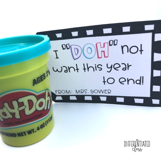 play-doh container with gift tag that says, "I doh not want this year to end!"