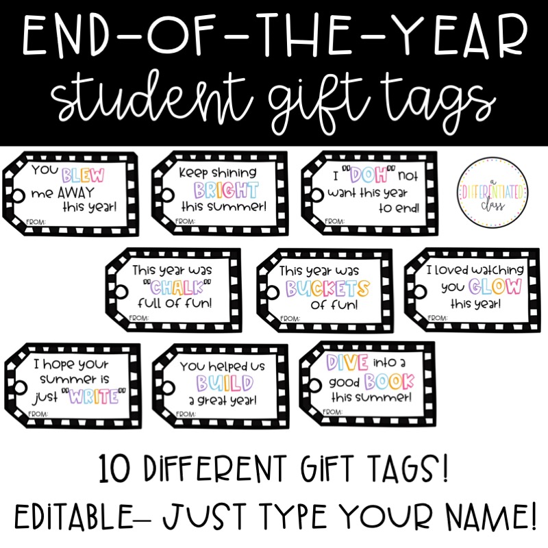 End of year student gifts gift tags product cover