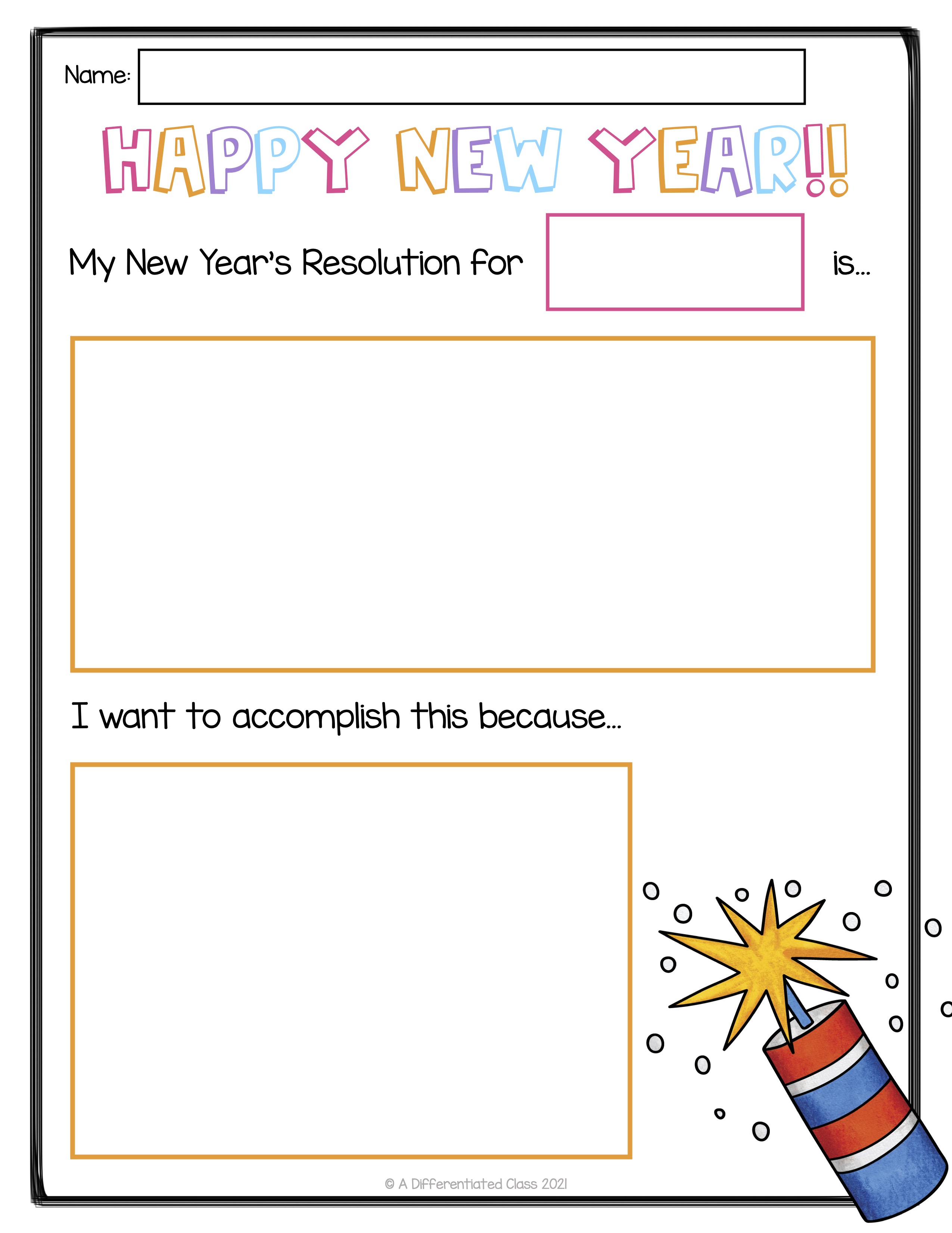 image of digital version of new year resolution for students activity