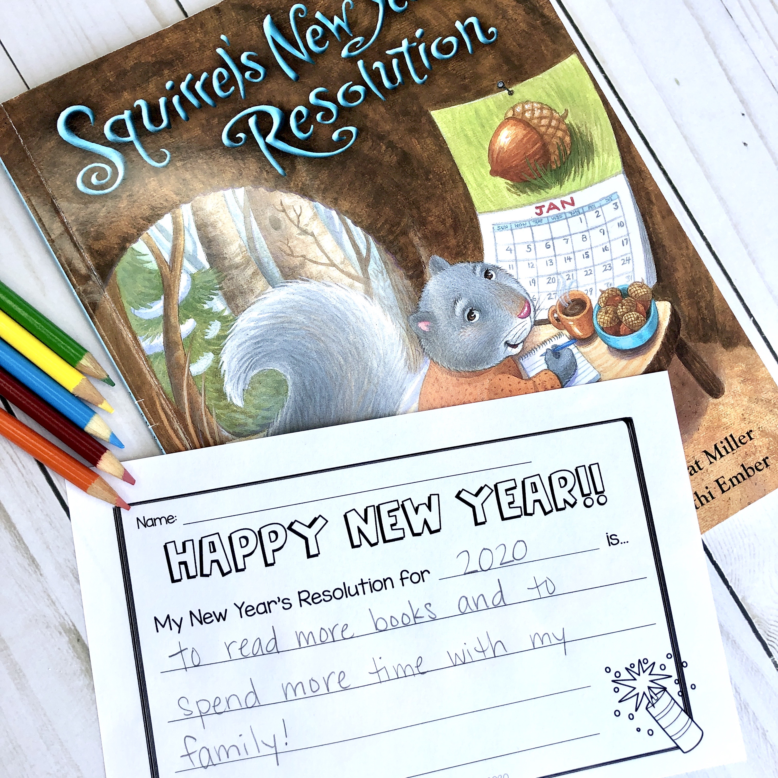 squirrel's new year resolution book and new year resolutions activity